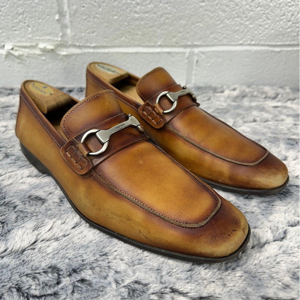 Magnanni Raffa II Bit Loafers Tan Brown Cognac Calf Leather / Mens 9